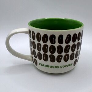 Starbucks Coffe Mug 2009 Brown Coffee Bean Pattern Green Interior Bone China